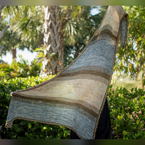 Handcrafted Avantgarde Contemporary Casual Light Wool Blue Brow Yellow Knit Wrap - Picture 5 of 12